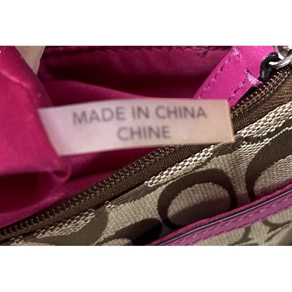 Coach Signature Women's Stripe Shoulder Bag Crossbody Brown&Hot Pink 8.5x7.5" - Picture 6 of 11